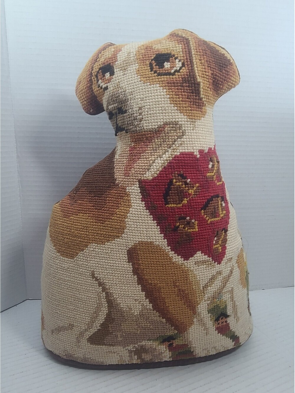 Beautiful Tableaux Needlepoint Fox Hound Equestrian Door Stop With Velvet Back